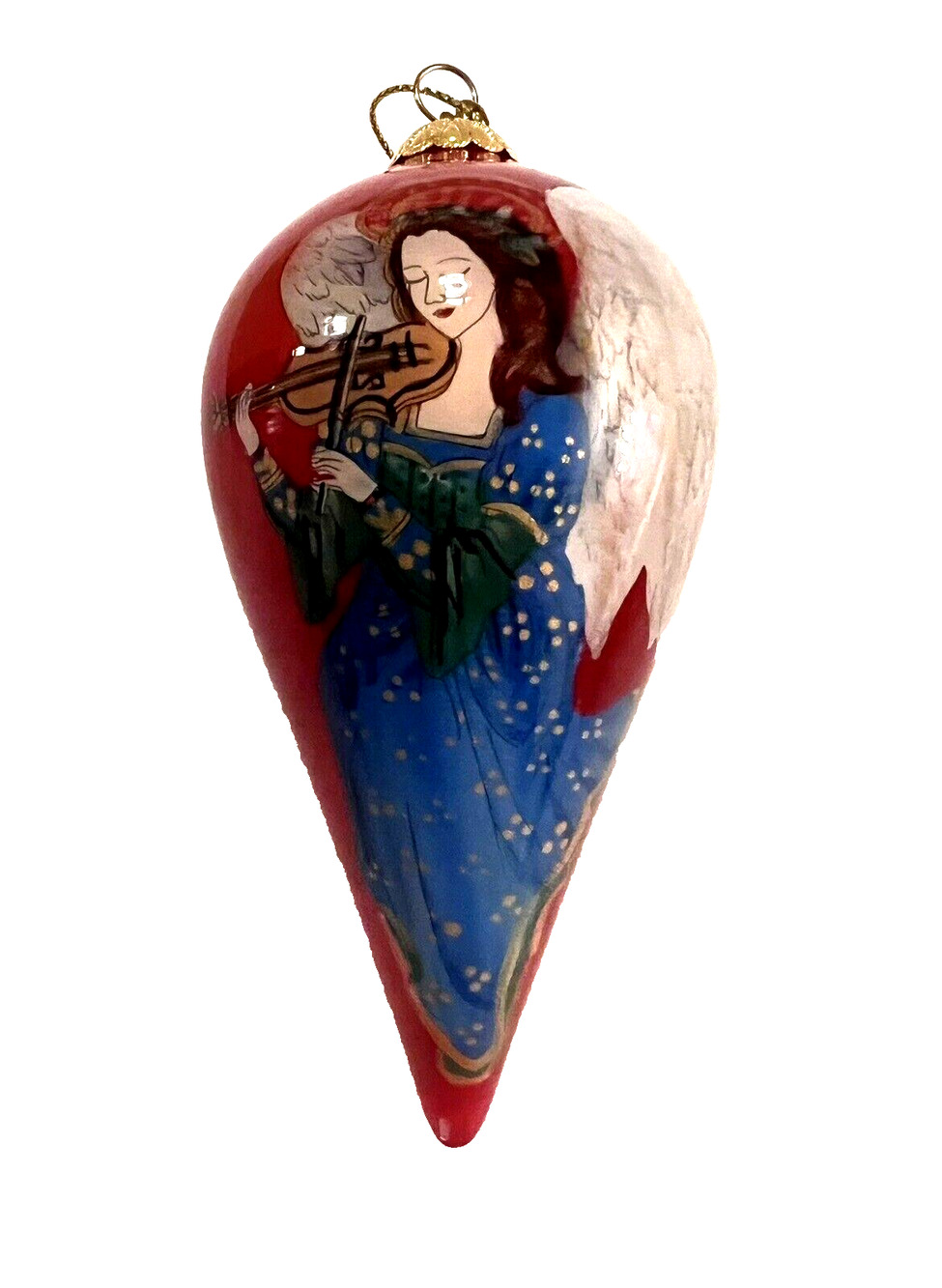 Pier 1 Li Bien Red Blown Glass Angel Angelica Doves Hand Painted Ornament 2017
